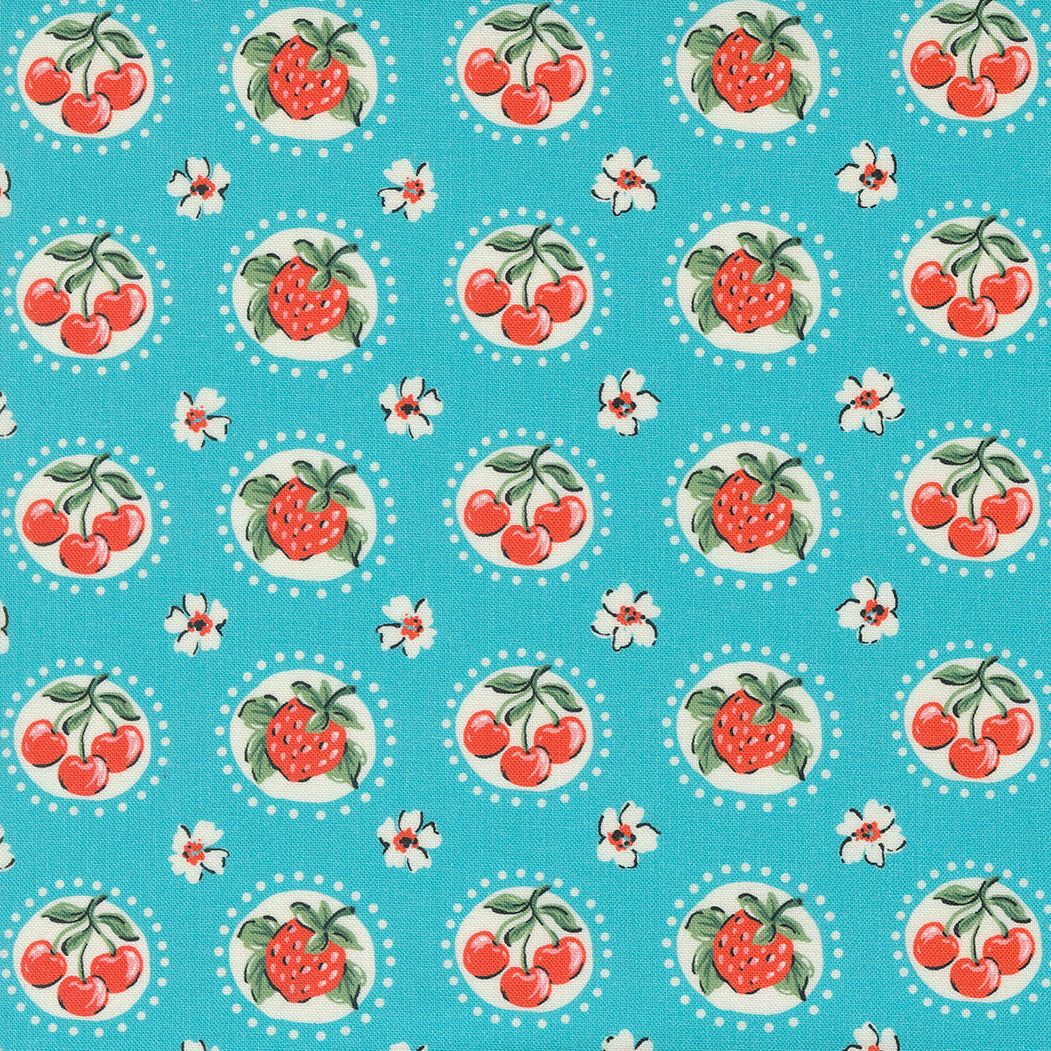 Julia - Strawberry in Turquoise | Quilting Cotton