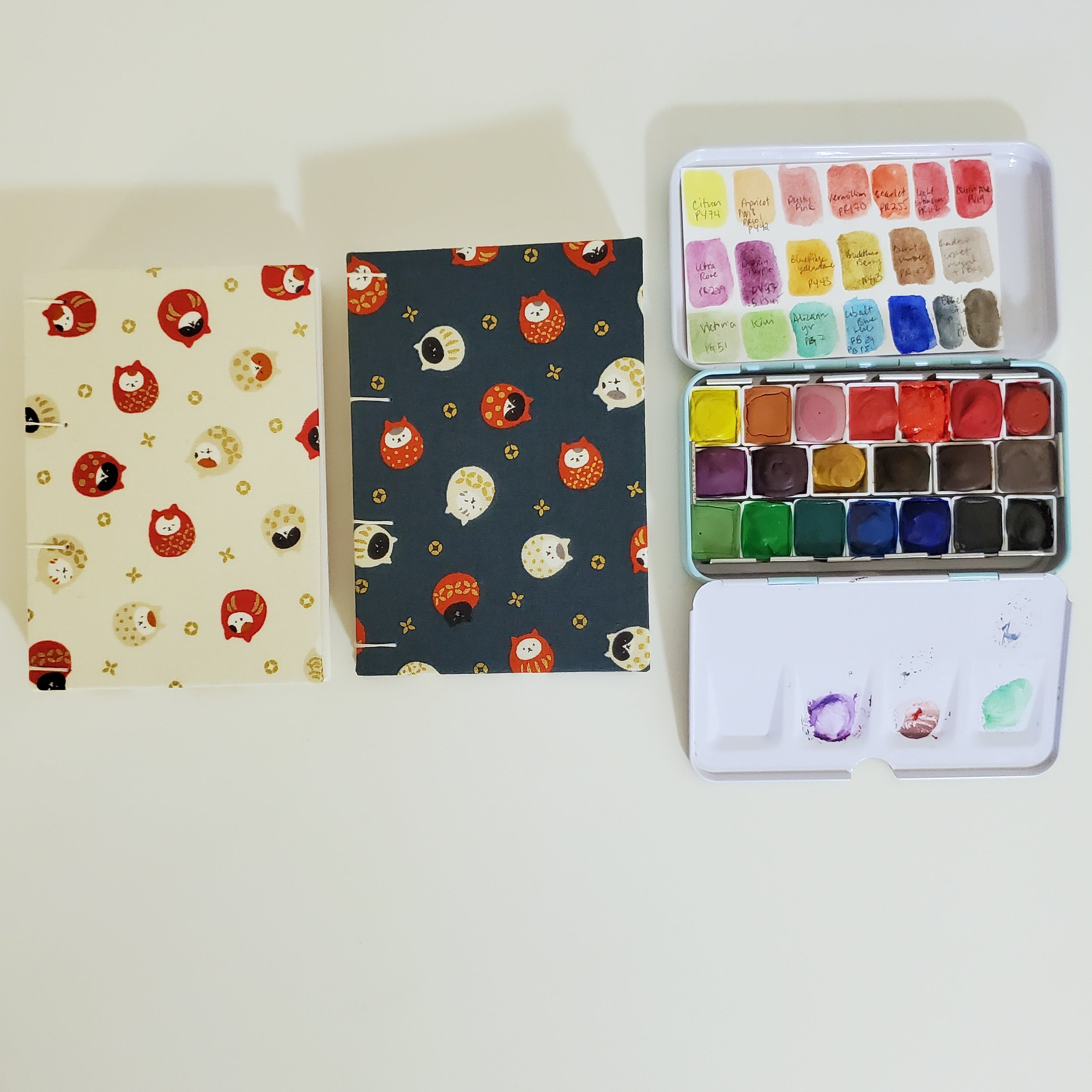 Handmade Mini Watercolor Sketchbook | 100% Cotton Paper | Daruma Cats