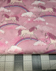 Unicorns and Rainbows in Pink | Cotton Poplin Digital Print