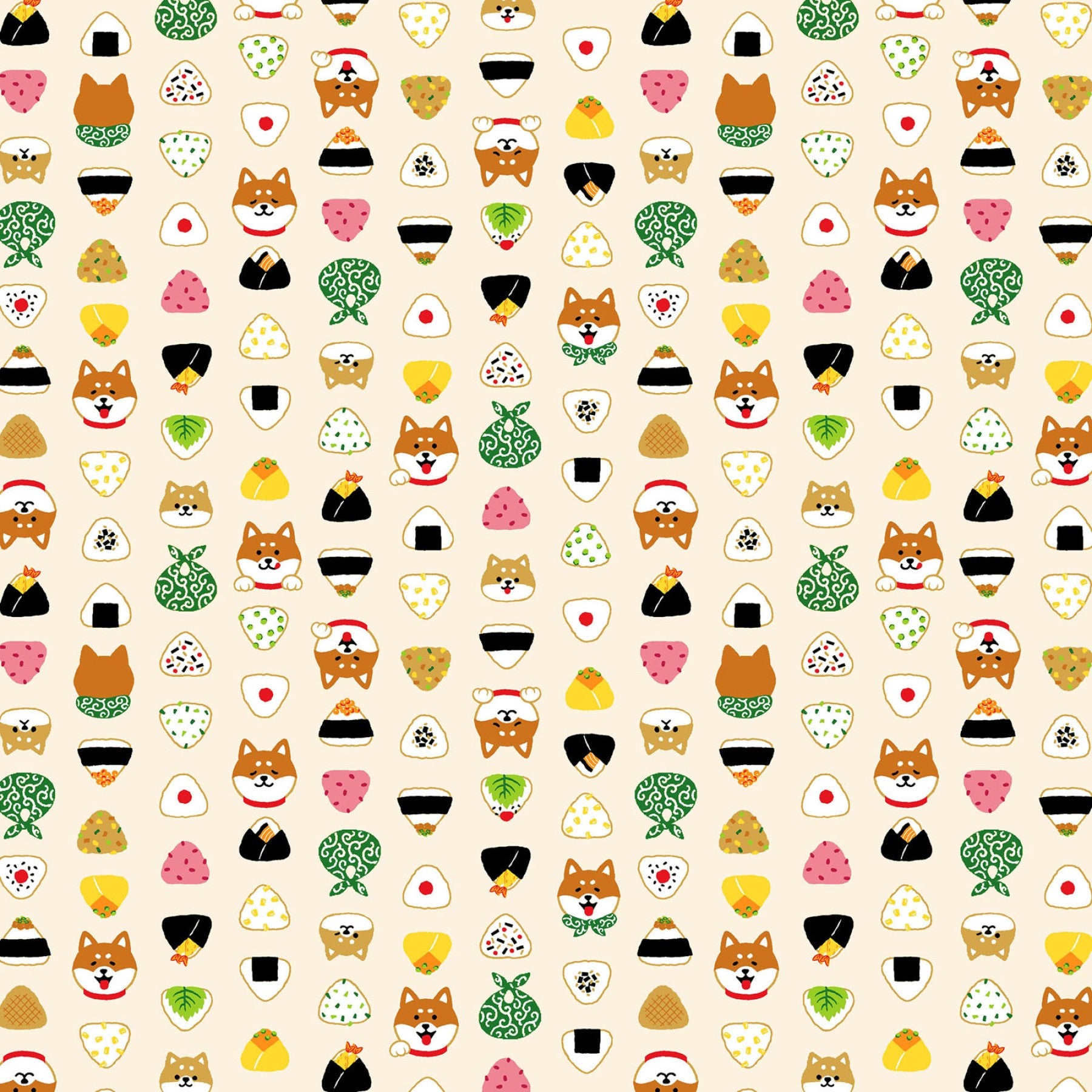Osapo Biyori - Shiba & Sushi in Cream | Sheeting Cotton