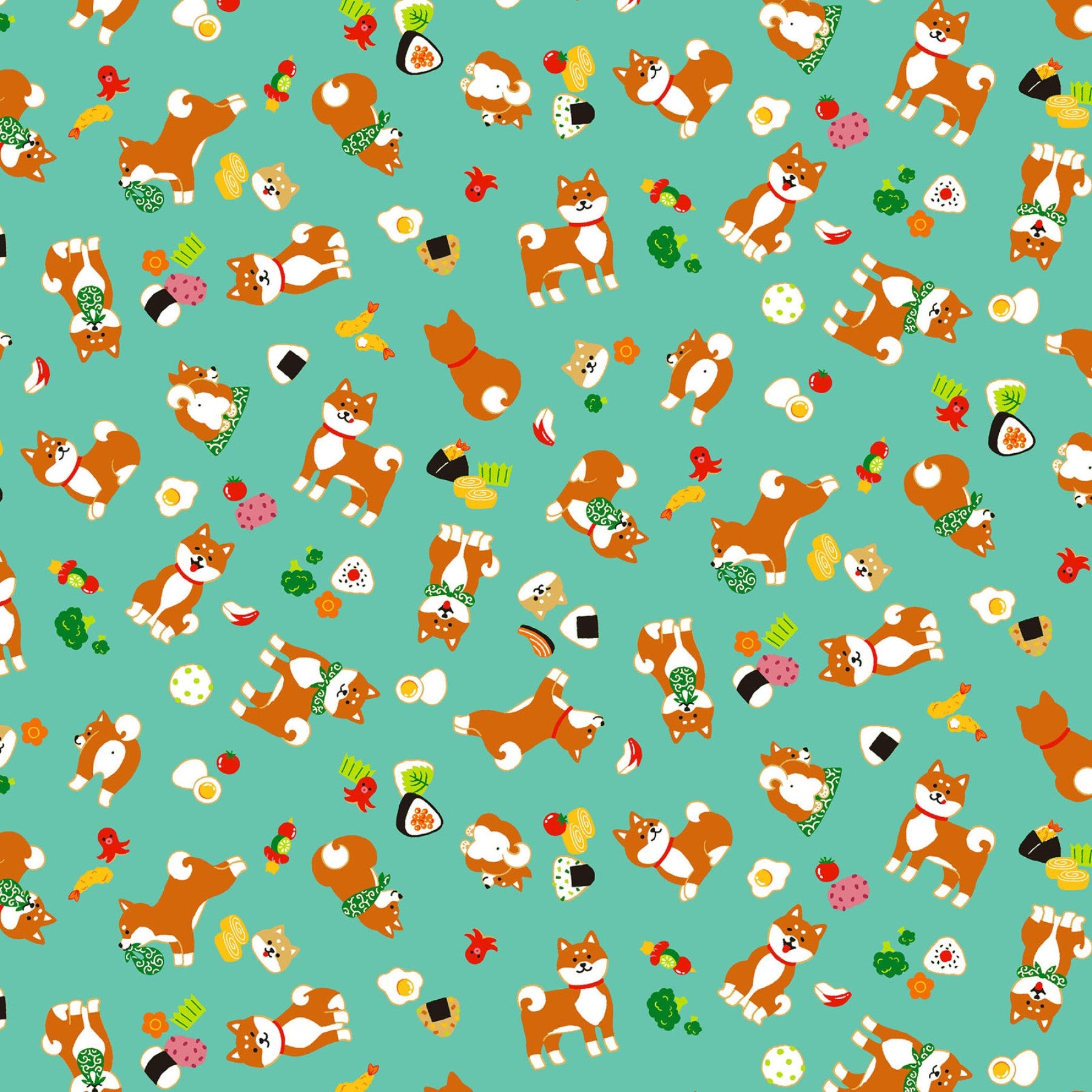Osapo Biyori - Shiba Shiba in Mint | Sheeting Cotton