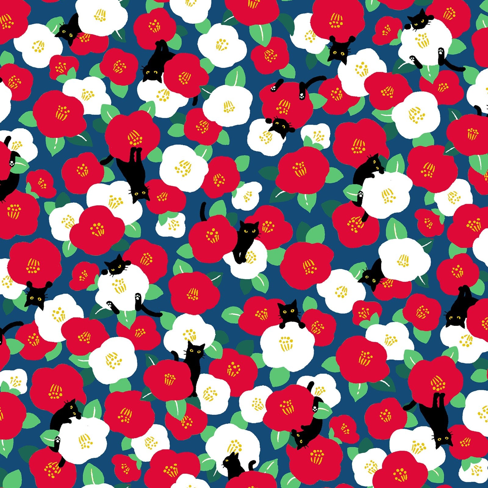 Japanese Pattern - Camilla Cats in Navy | Sheeting Cotton