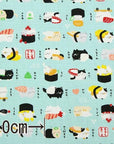 Wa Monogatari - Sushi Cat in Teal | Dobby Cotton
