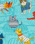 Powerful Animal - Country Cats in Blue (Large Print) | Cotton Oxford