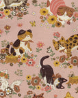 Powerful Animal - Floral Cats in Pink | Oxford Cotton