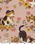 Powerful Animal - Floral Cats in Pink | Oxford Cotton
