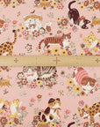 Powerful Animal - Floral Cats in Pink | Oxford Cotton
