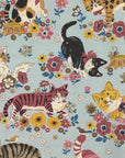 Powerful Animal - Floral Cats in Blue| Oxford Cotton