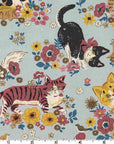 Powerful Animal - Floral Cats in Blue| Oxford Cotton