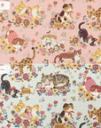 Powerful Animal - Floral Cats in Blue| Oxford Cotton