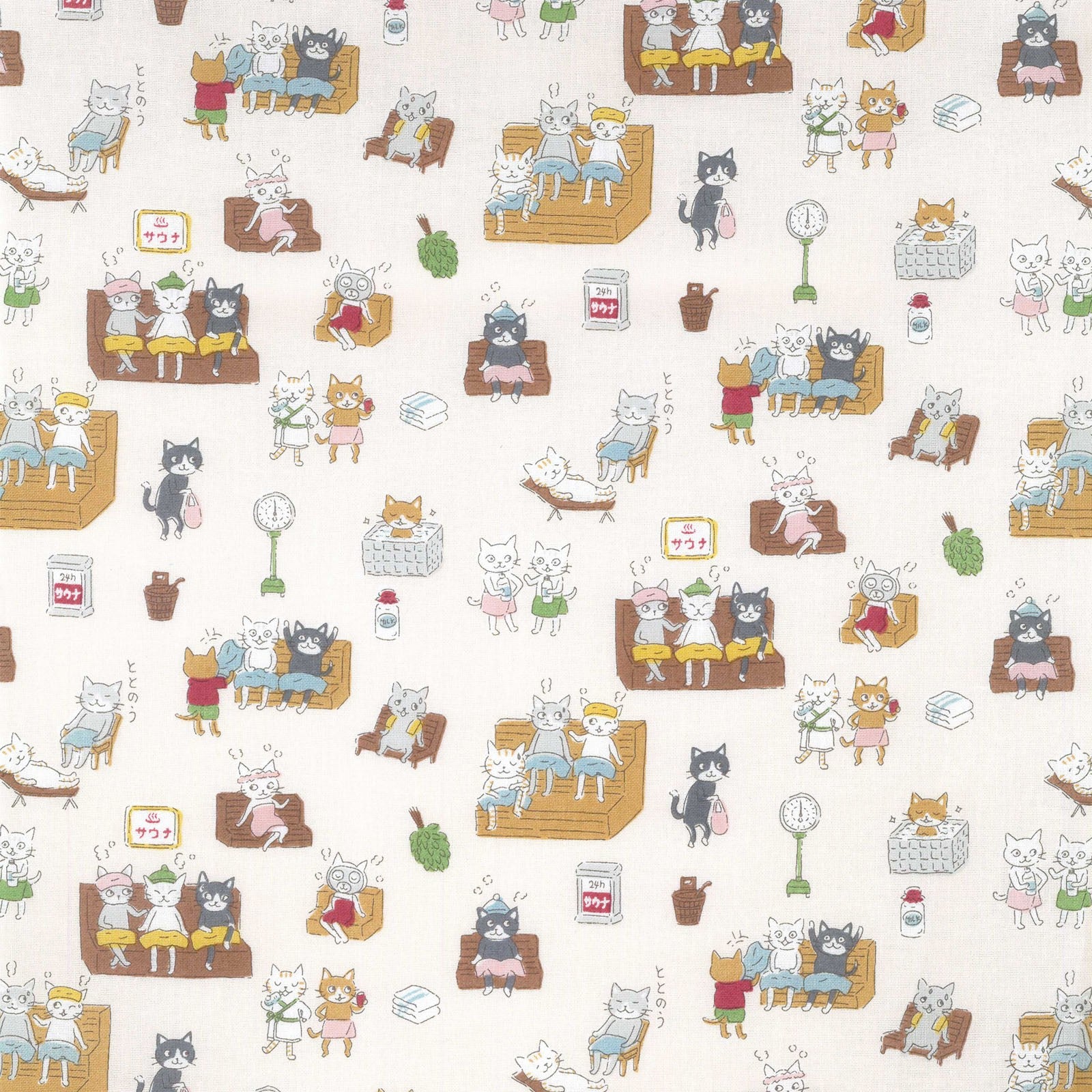 Funny Cats - Sauna in White | Sheeting Cotton