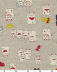 Happy Cats - Lucky Cats in Natural | Dobby Cotton