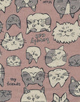 Doodle Animal - Cats in Pink | Cotton Linen Canvas