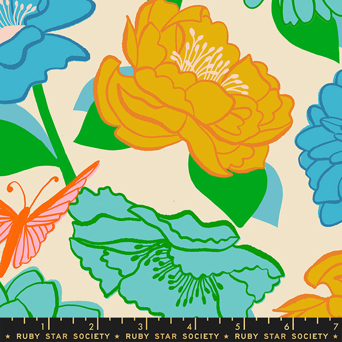 Flowerland - Vintage Floral in Turquoise | Quilting Cotton