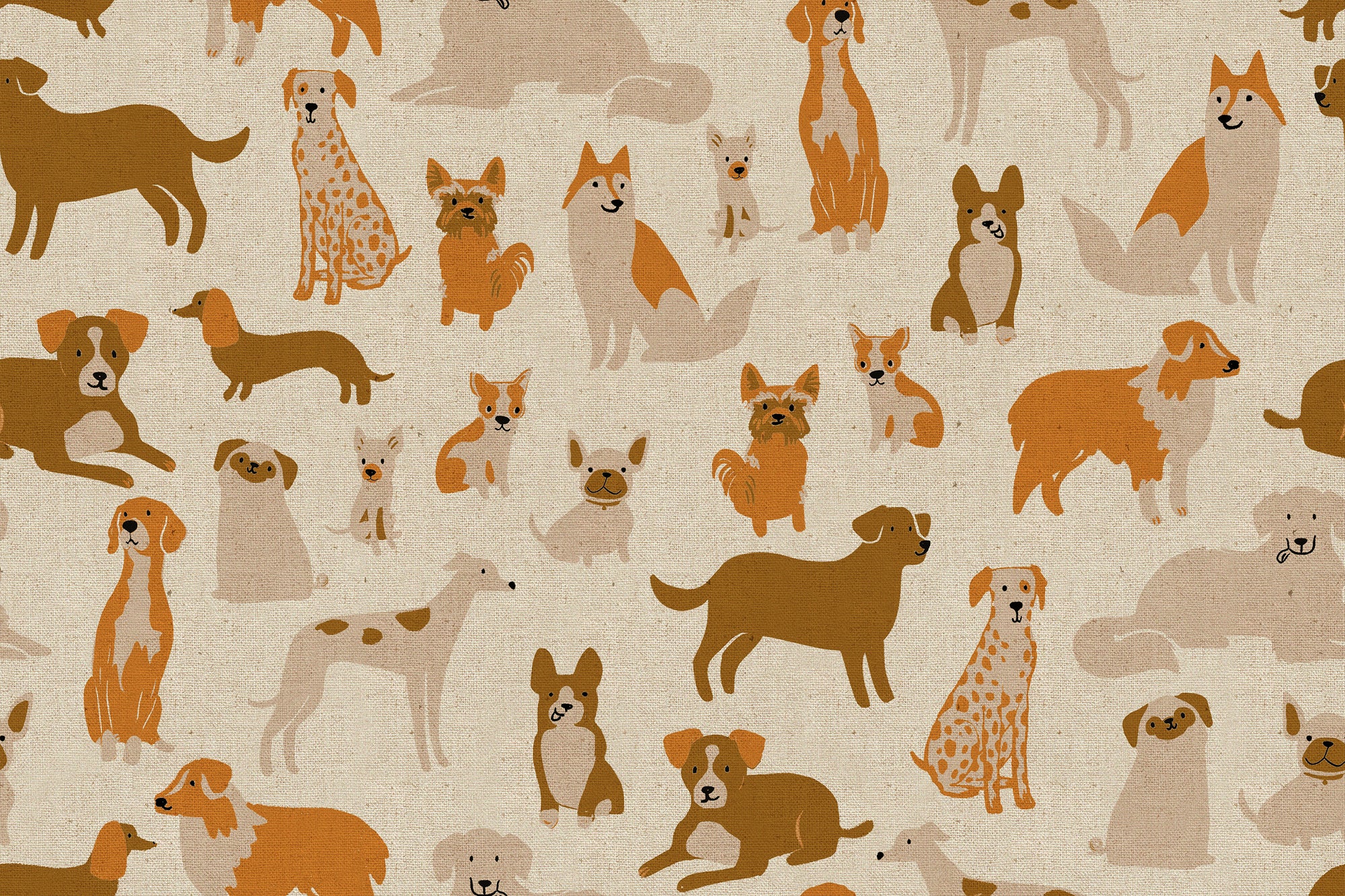 Dog Park - Dog Medley in Natural | Cotton Linen Canvas