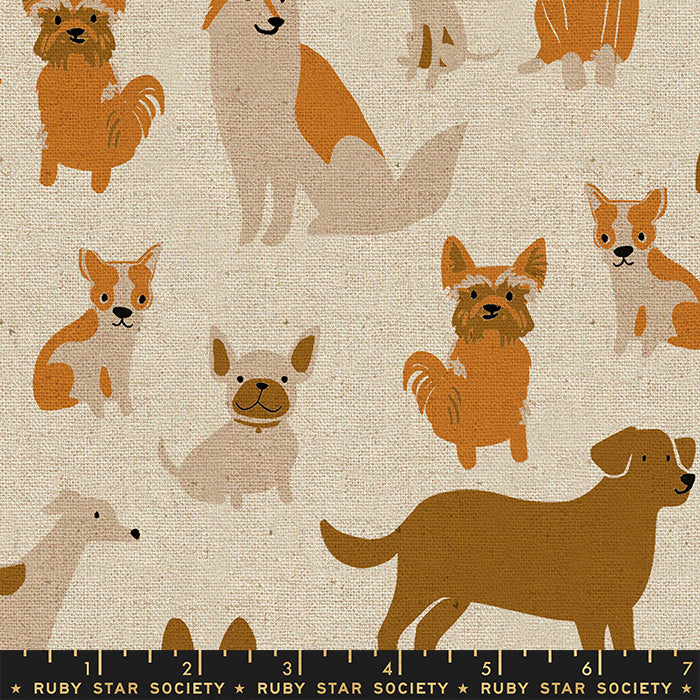 Dog Park - Dog Medley in Natural | Cotton Linen Canvas