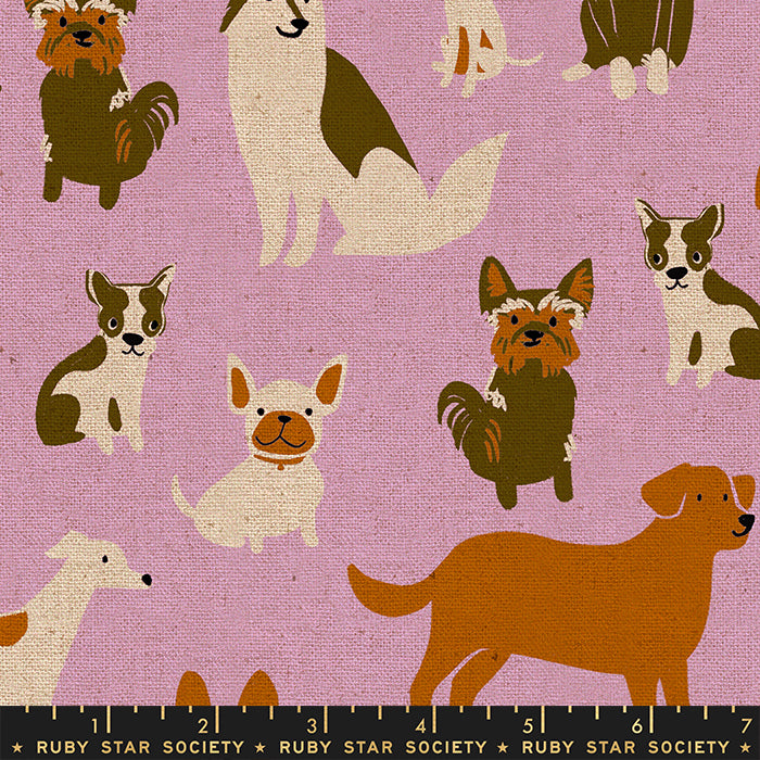 Dog Park - Dog Medley in Macaron | Cotton Linen Canvas