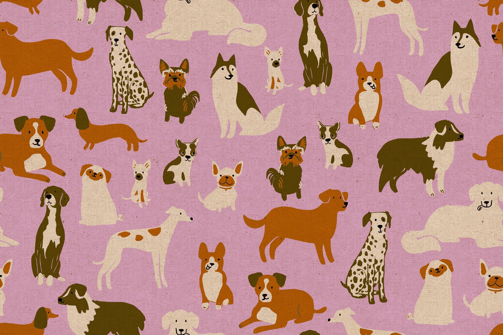 Dog Park - Dog Medley in Macaron | Cotton Linen Canvas