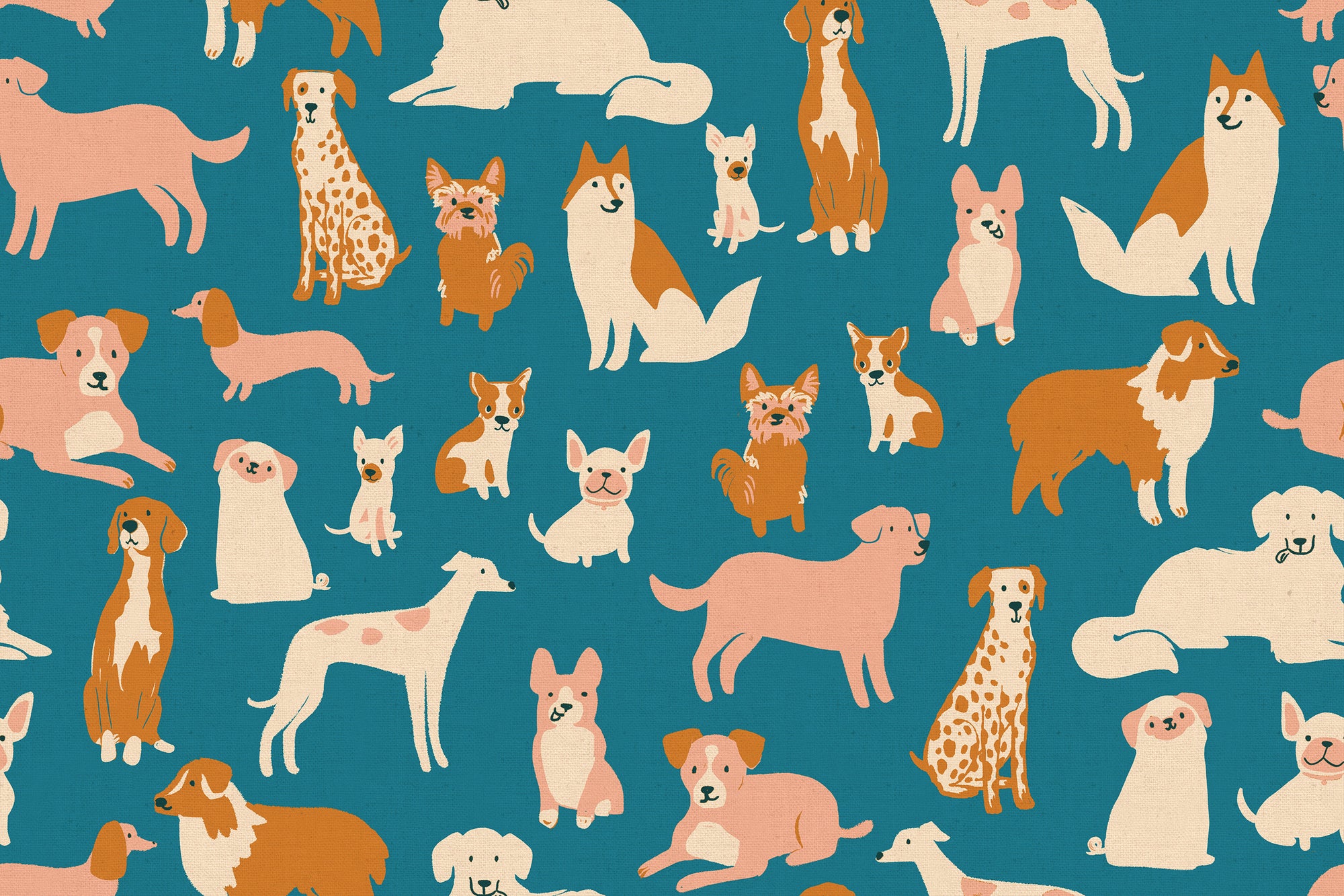 Dog Park - Dog Medley in Chambray | Cotton Linen Canvas