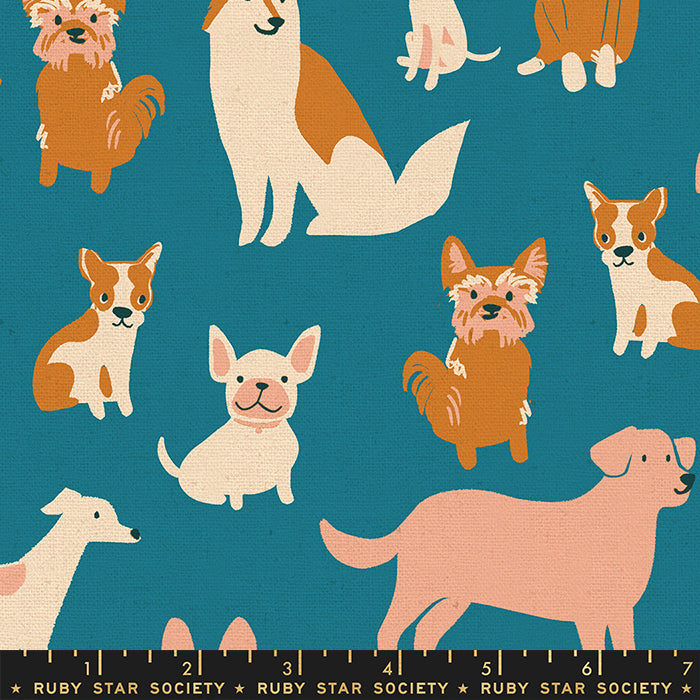 Dog Park - Dog Medley in Chambray | Cotton Linen Canvas