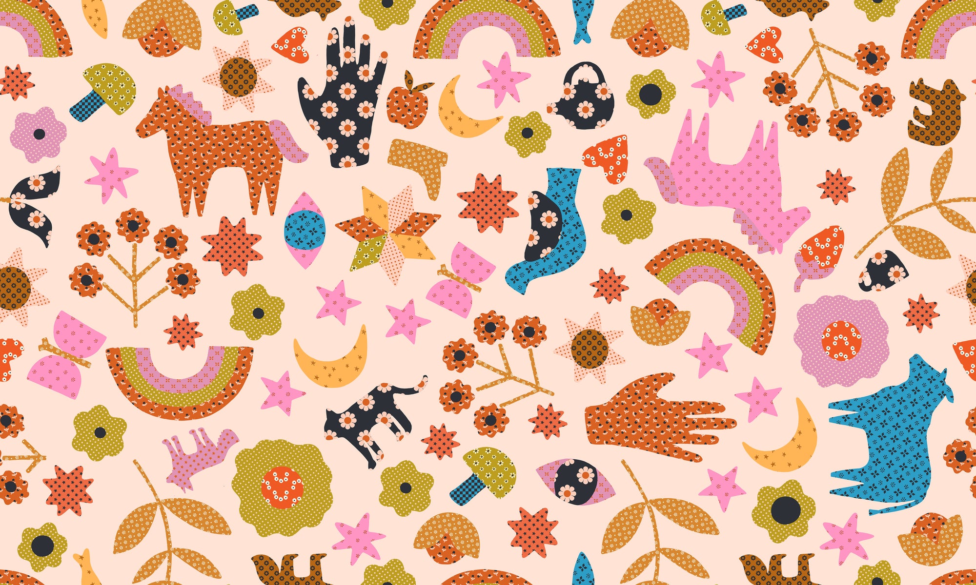 Meadow Star - Applique Menagerie in Peach | Quilting Cotton