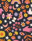 Meadow Star - Applique Menagerie in Soft Black | Quilting Cotton
