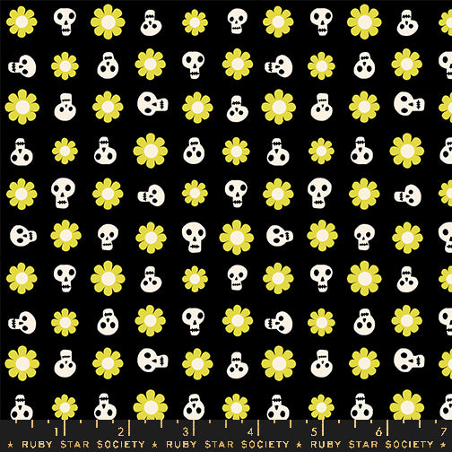 Good Spirits - Loves Me Not in Black | Quilting Cotton | Glow in the Dark