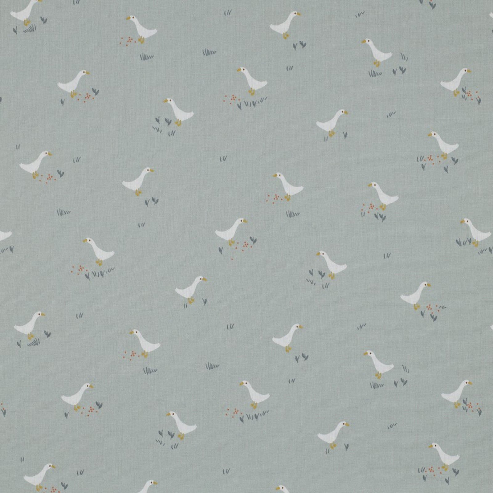 Goose and Flowers - Goose in Mint | Poplin Cotton