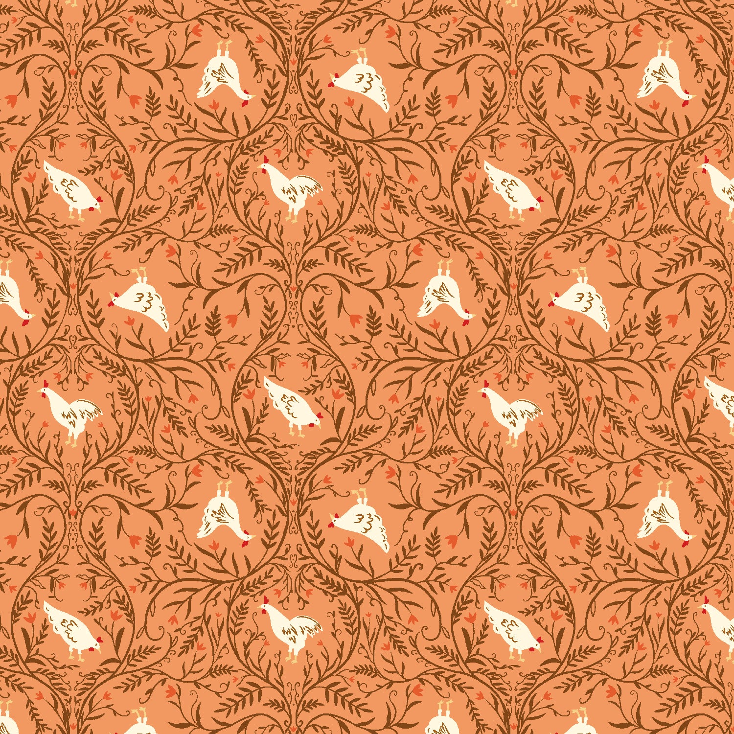 Day on a Farm - Feeding the Chickens Tangerine | Quilting Cotton