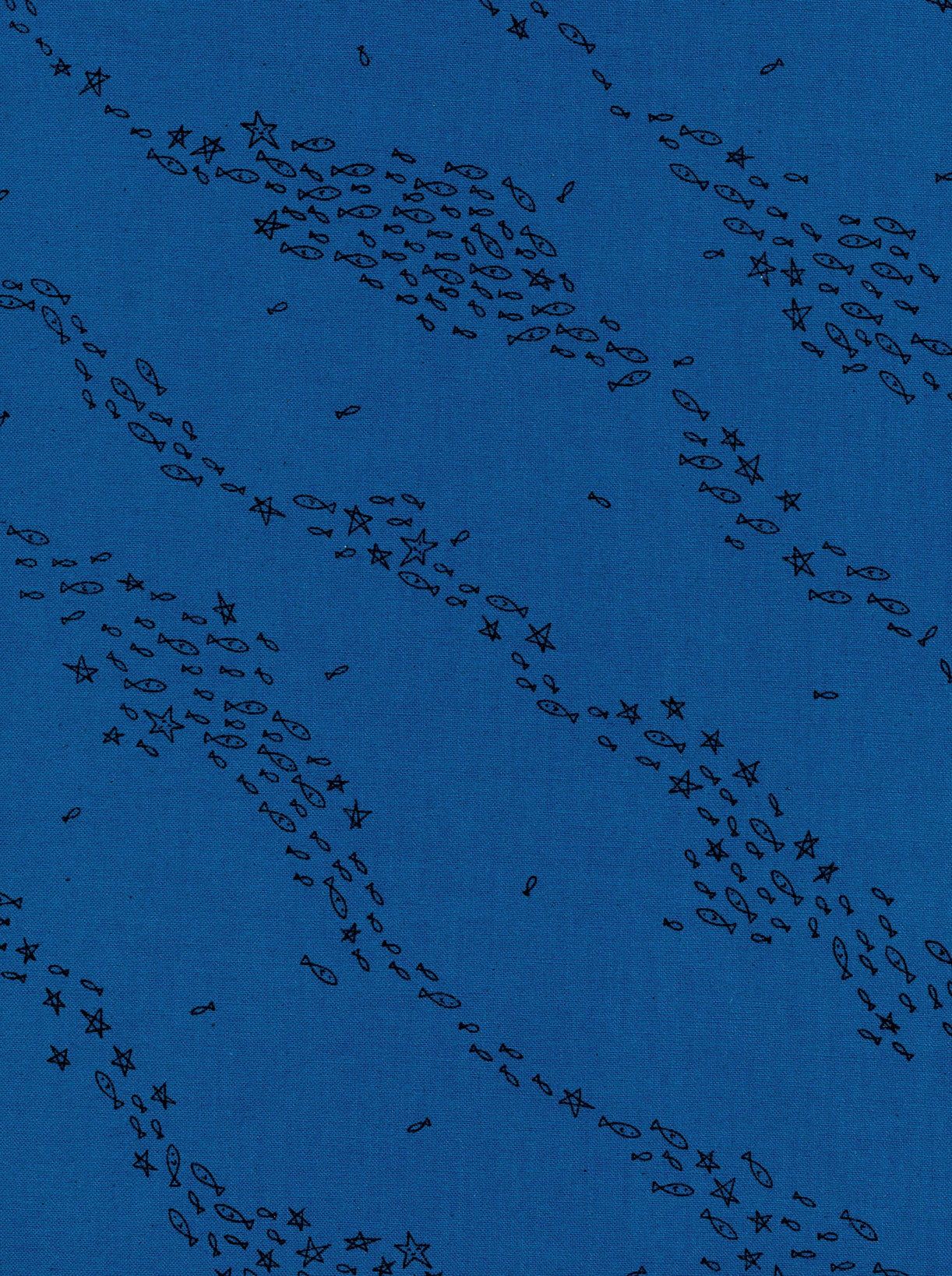 Kujira & Star - School in Marine | Unbleached Cotton Fabric