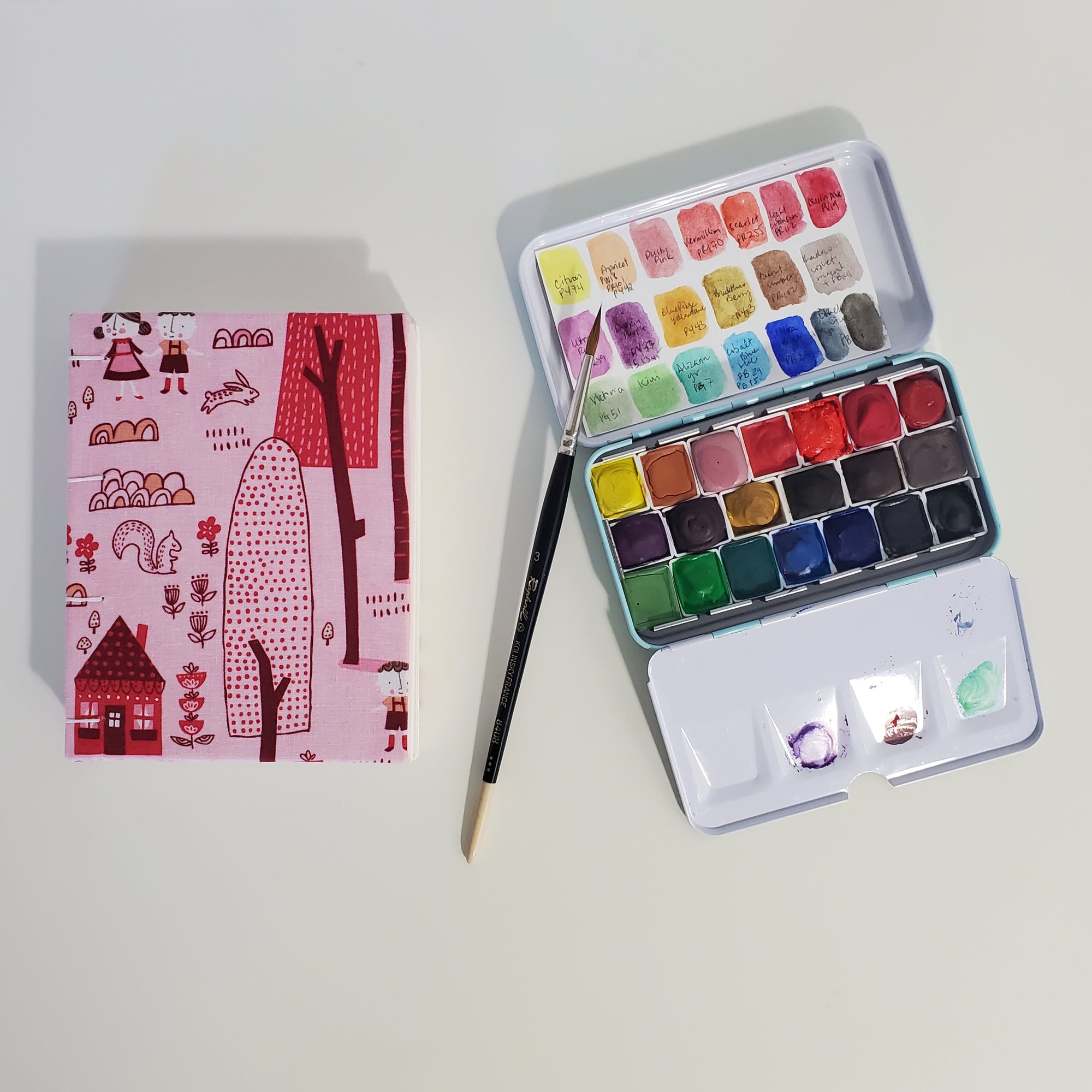 Handmade Mini Watercolor Sketchbook | Hansel &amp; Gretel in Pink