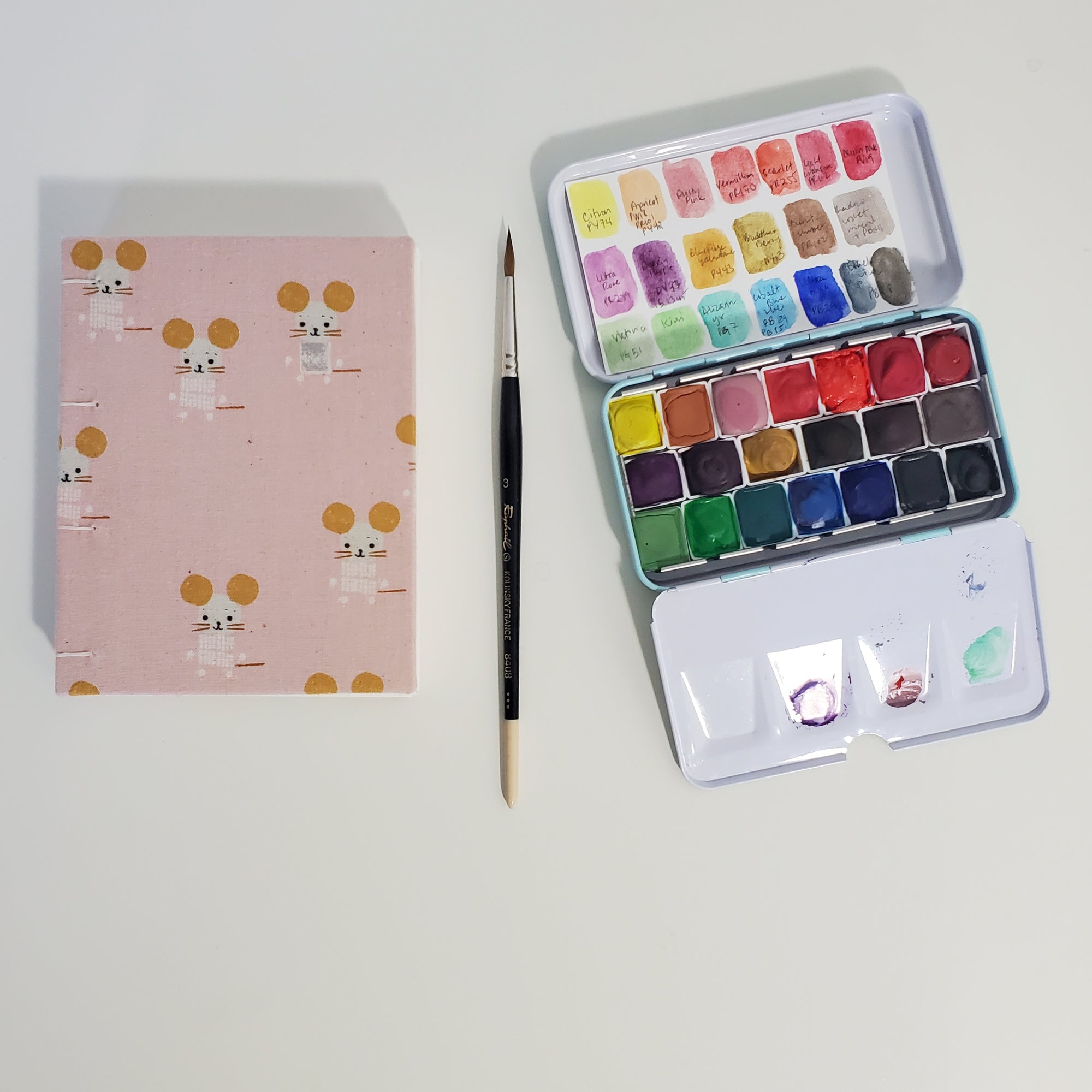 Handmade Mini Watercolor Sketchbook | Little Friends in Pink