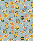Orchard - Fruit Stickers in Light Blue | Quilting Cotton