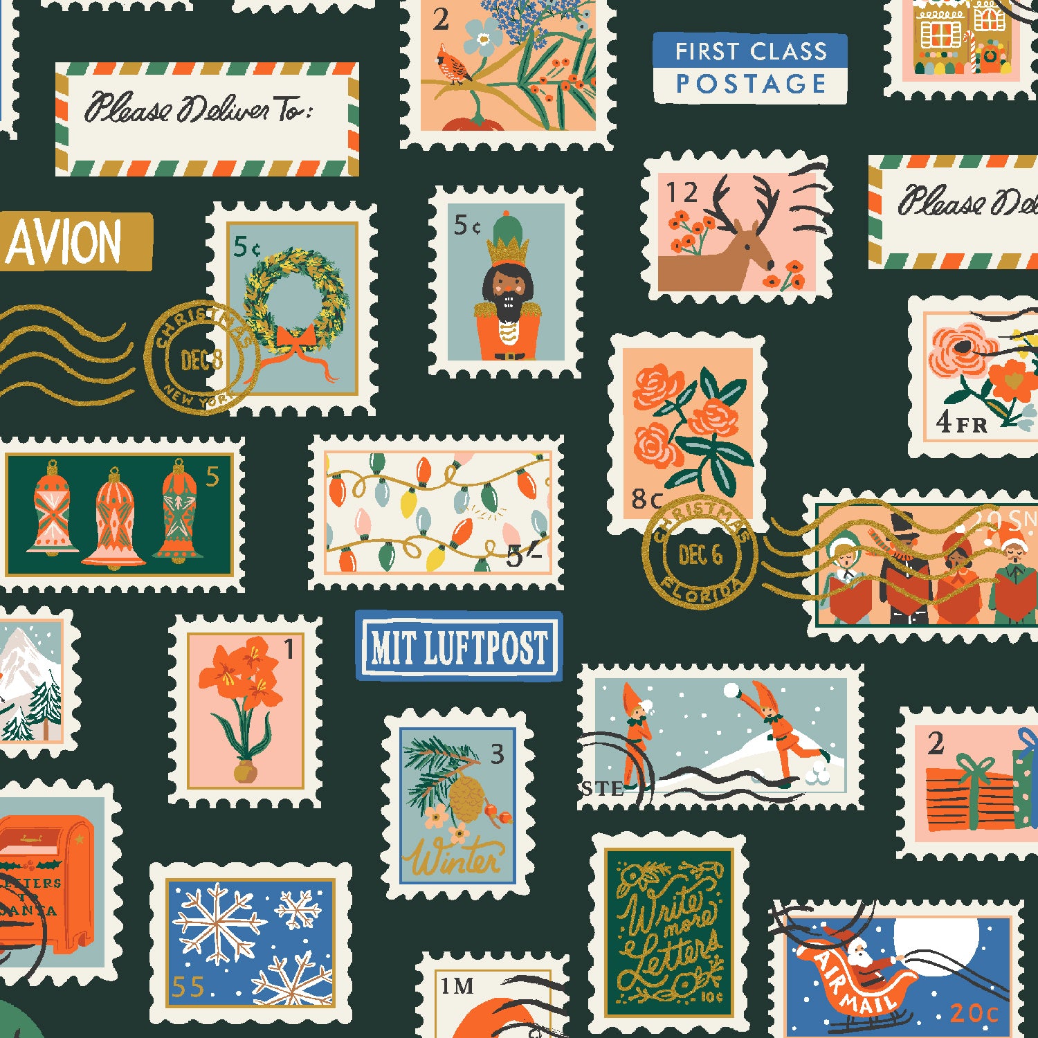 Holiday Classics - Holiday Stamps in Evergreen | Canvas Metallic