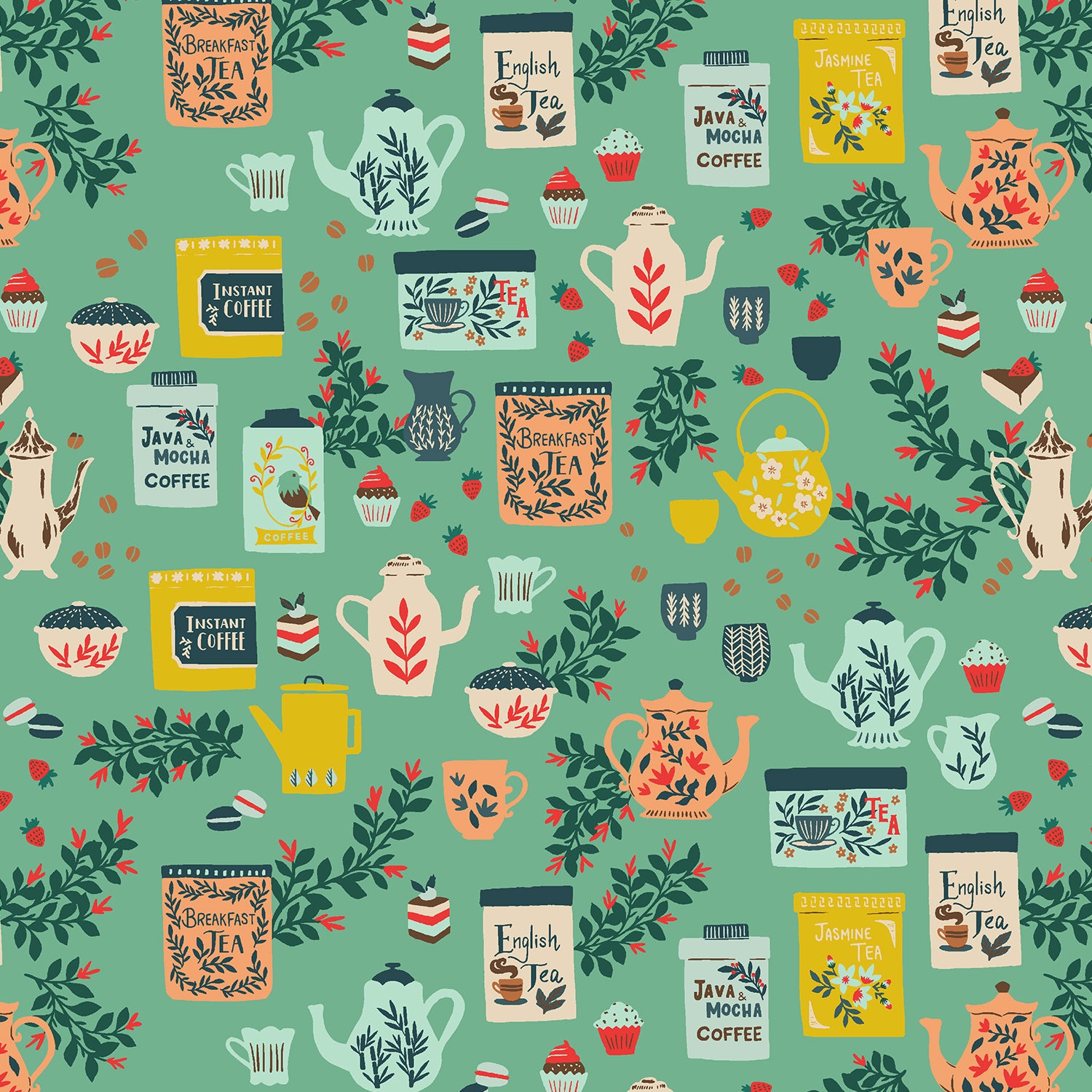 Sunday Afternoon - Coffee or Tea in Tea Leaf Green | Quilting Cotton
