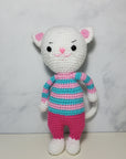 White Cat with Stripe Shirt Plush Toy