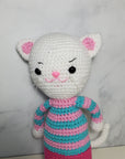 White Cat with Stripe Shirt Plush Toy