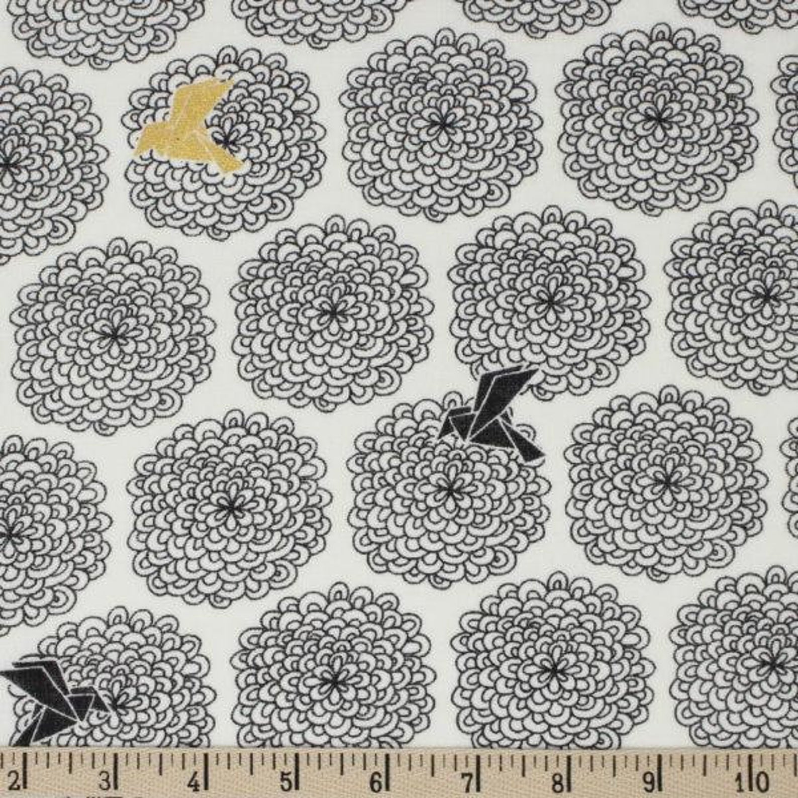 Inkwell - Birds & Blossoms in Black Metallic | Organic Double Gauze