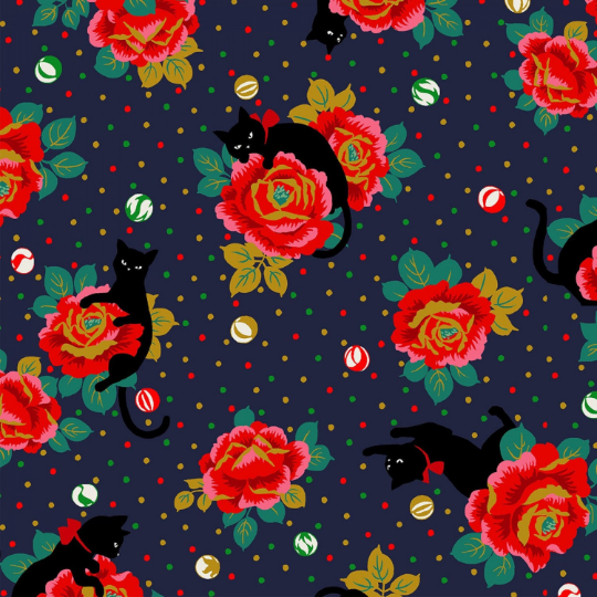 Neko IV - Hyakka Ryoran Cat with Roses in Charcoal