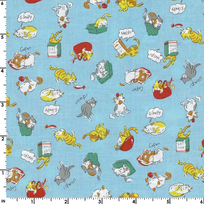 Chibi Petit Cat in Blue | Sheeting Cotton