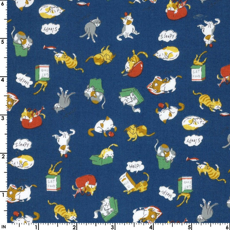Chibi Petit Cat in Navy | Sheeting Cotton