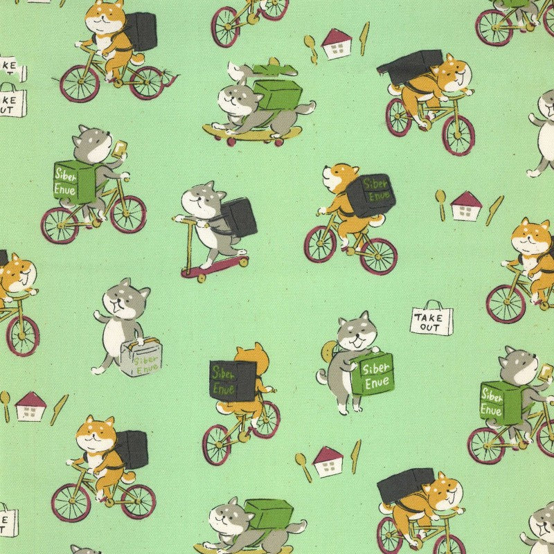 Gyugyu Animals Shiba Inu Green | Oxford Cotton