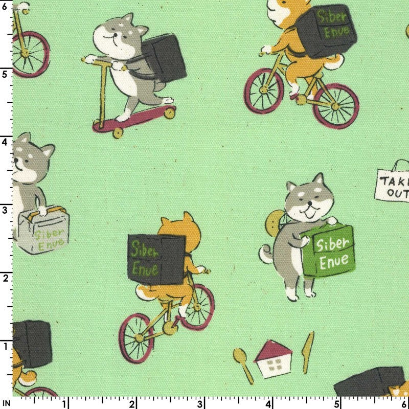 Gyugyu Animals Shiba Inu Green | Oxford Cotton