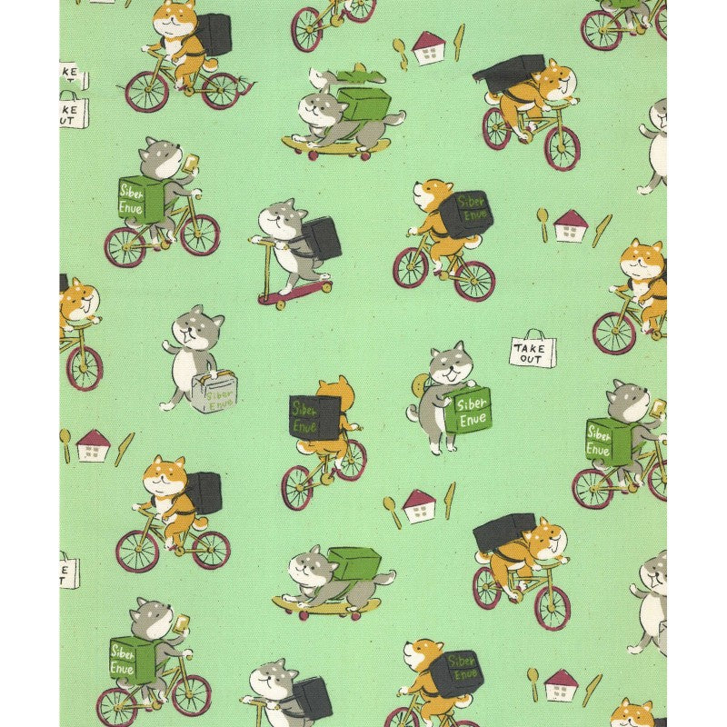 Gyugyu Animals Shiba Inu Green | Oxford Cotton