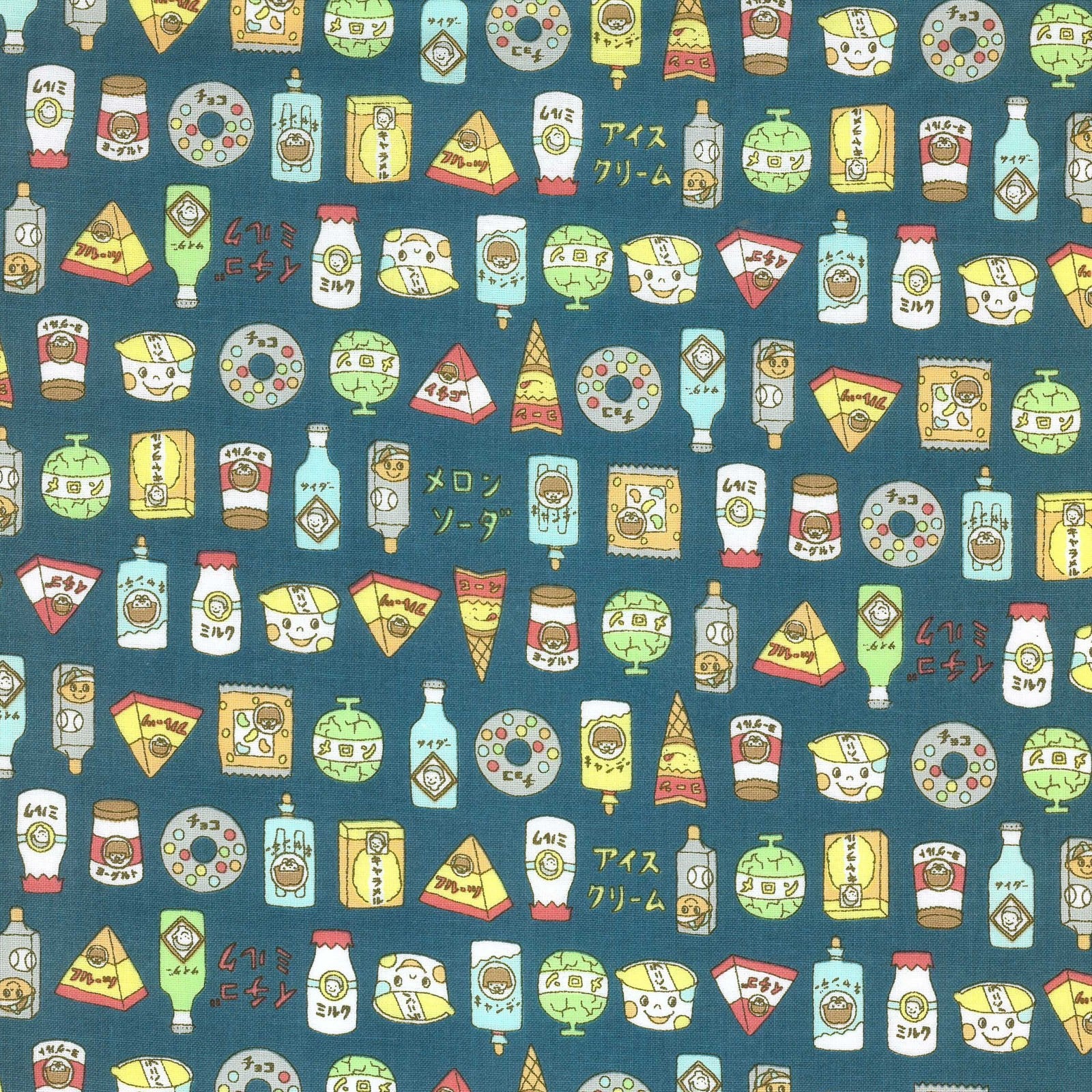 Chibi Retro Food in Teal | Sheeting