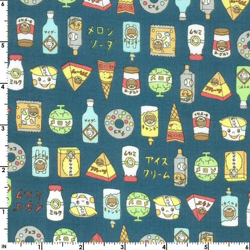 Chibi Retro Food in Teal | Sheeting
