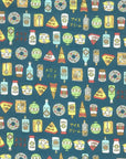 Chibi Retro Food in Teal | Sheeting