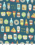Chibi Retro Food in Teal | Sheeting