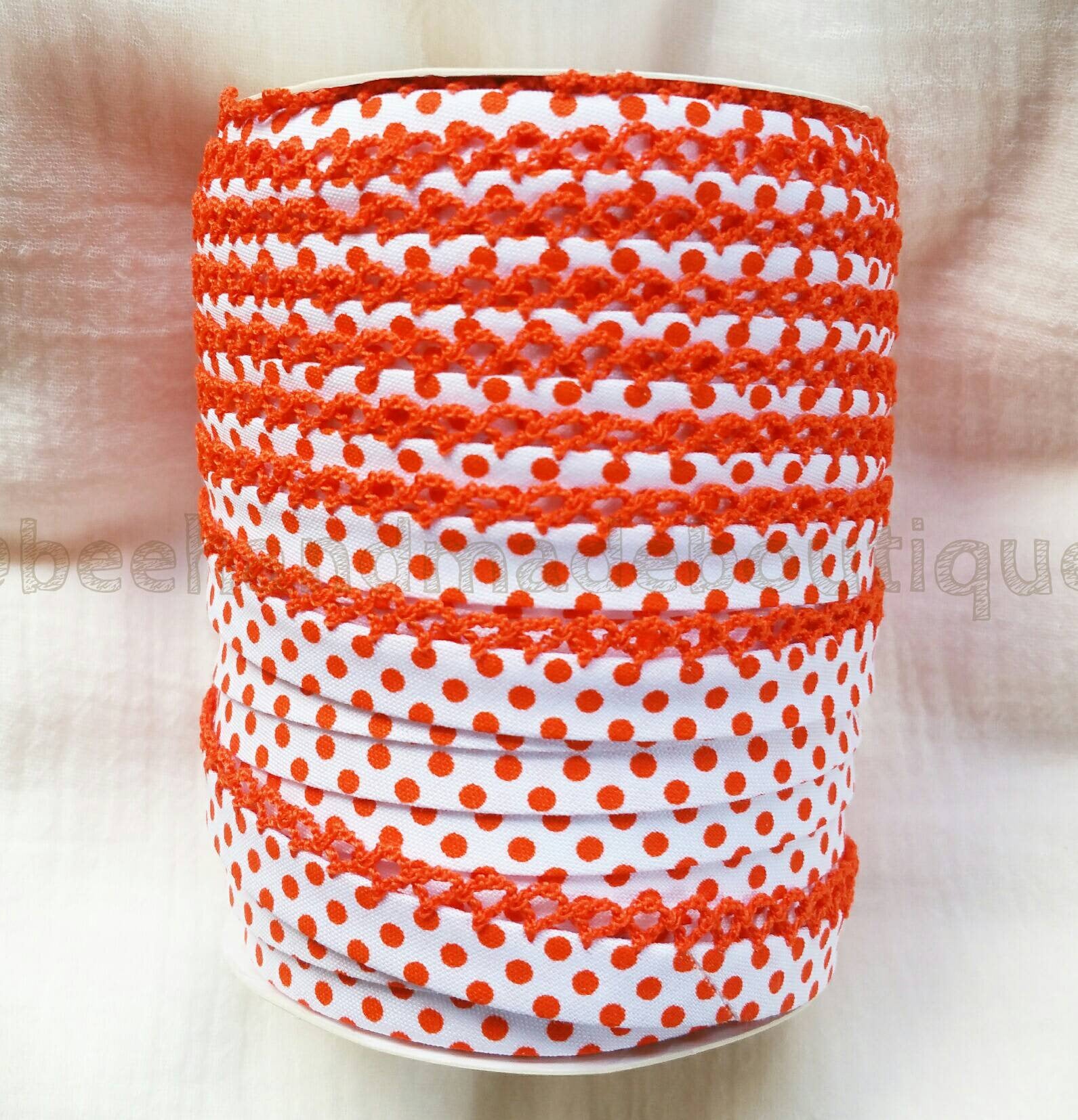 Orange Polka Dot Bias Tape, Crochet Edge Bias Tape, Picot Bias Tape, Crochet Bias Tape, Double Fold Bias Tape, By the Yard, Zakka, Orange
