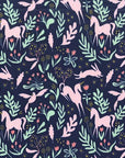 Unicorn Fabric, Michael Miller Fabric, Magic Folk, Metallic Fabric, Magic Sarah Jane 100% cotton woven with metallic, Unicorn Navy Fabric
